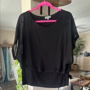 Joseph A Black Asymmetrical Short Sleeve Blouse